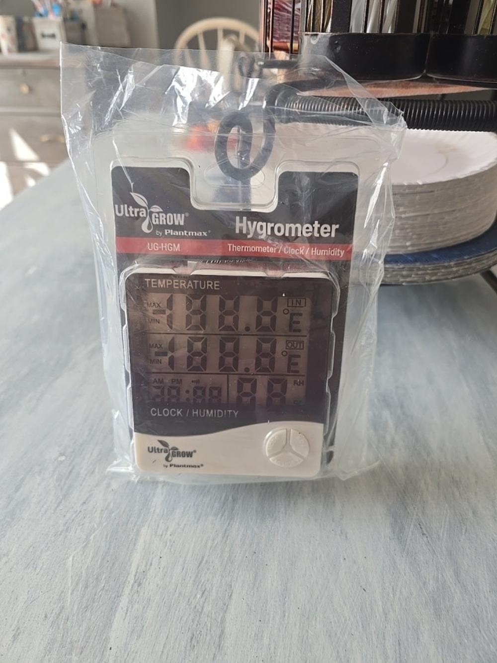 Hygrometer Thermometer Clock - White